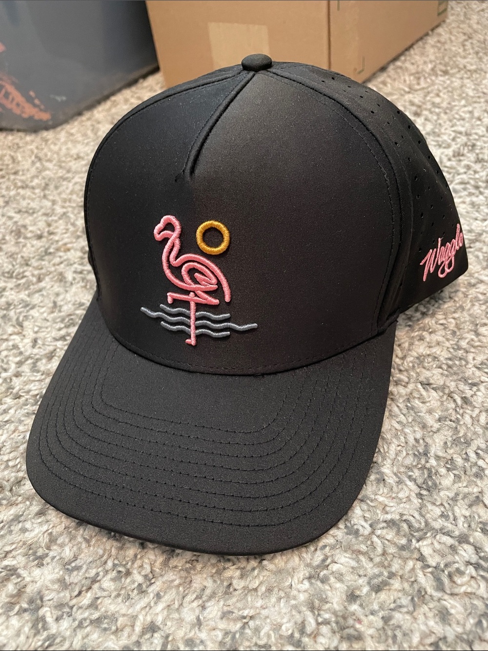 Black Flamingo Embroidered Trucker Hat - Pink, Blue & Yellow Accent
